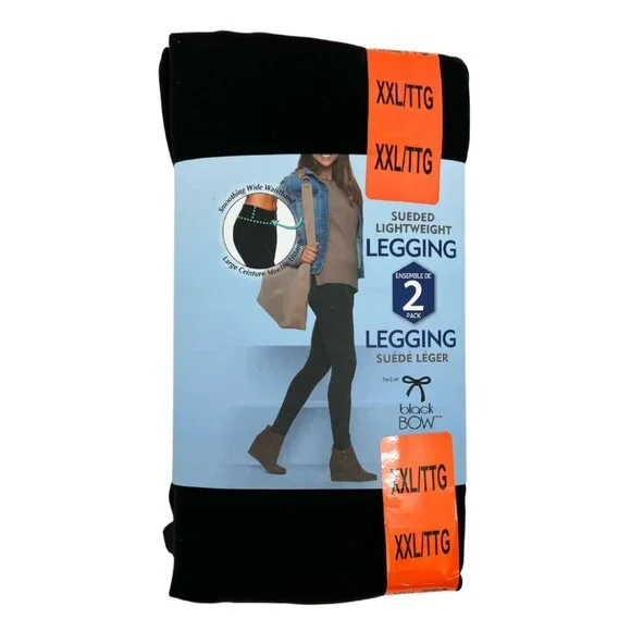 Black Bow Women's Black Sueded Lightweight Leggings: 2 Pack / Size XXLarge - Picture 1 of 2